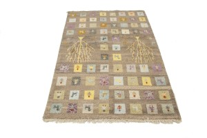 Brown Tribal Checkered 4X6 Indo-Gabbeh Oriental Rug