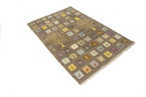 Brown Tribal Checkered 4X6 Indo-Gabbeh Oriental Rug