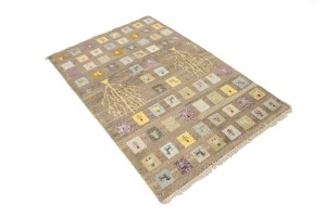 Brown Tribal Checkered 4X6 Indo-Gabbeh Oriental Rug
