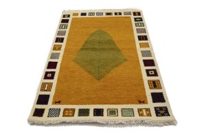 Golden Yellow Bordered 4X6 Indo-Gabbeh Oriental Rug