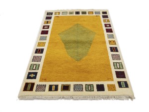 Golden Yellow Bordered 4X6 Indo-Gabbeh Oriental Rug