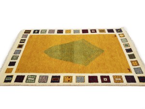 Golden Yellow Bordered 4X6 Indo-Gabbeh Oriental Rug