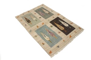 Cream Tribal Pictorial 4X6 Indo-Gabbeh Oriental Rug