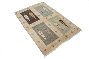 Cream Tribal Pictorial 4X6 Indo-Gabbeh Oriental Rug