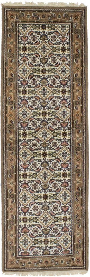 Cream Floral Tribal 3X8 Indo-Bidjar Oriental Runner Rug