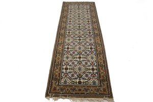 Cream Floral Tribal 3X8 Indo-Bidjar Oriental Runner Rug
