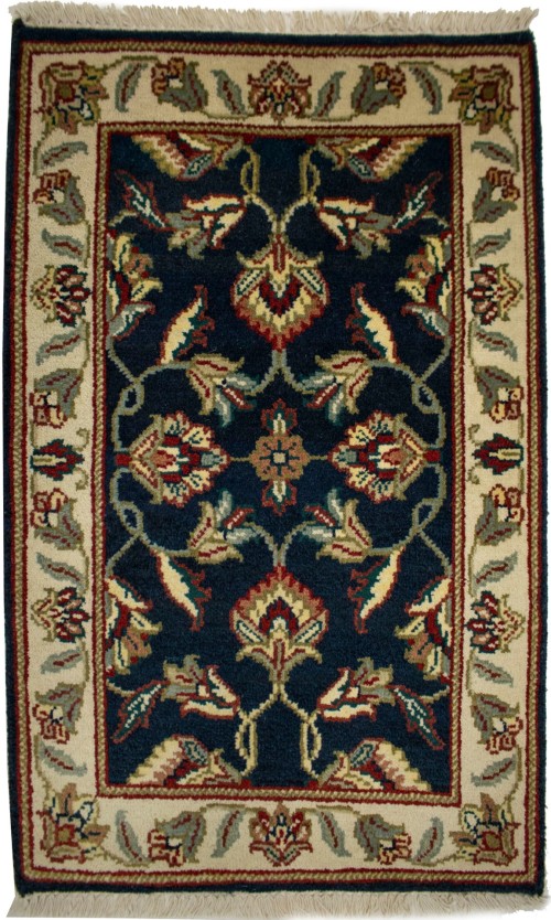 Dark Navy Floral 2X3 Indo-Kashan Oriental Rug