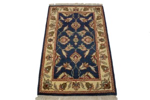 Dark Navy Floral 2X3 Indo-Kashan Oriental Rug