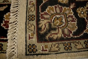 Cream & Charcoal Floral 4X6 Indo-Kashan Oriental Rug