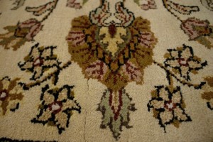 Cream & Charcoal Floral 4X6 Indo-Kashan Oriental Rug