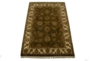 Brown Floral 4X6 Traditional Indo-Kashan Oriental Rug