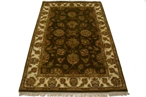 Brown Floral 4X6 Traditional Indo-Kashan Oriental Rug