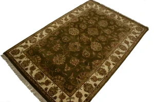 Brown Floral 4X6 Traditional Indo-Kashan Oriental Rug