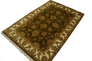 Brown Floral 4X6 Traditional Indo-Kashan Oriental Rug