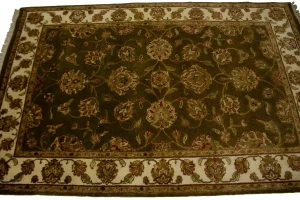 Brown Floral 4X6 Traditional Indo-Kashan Oriental Rug