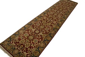Red & Charcoal Floral 3X12 Indo-Kashan Oriental Runner Rug