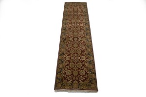 Red & Charcoal Floral 3X12 Indo-Kashan Oriental Runner Rug
