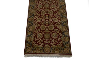 Red & Charcoal Floral 3X12 Indo-Kashan Oriental Runner Rug