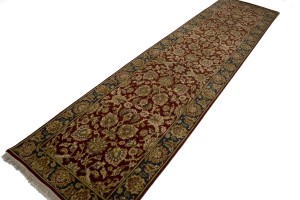 Red & Charcoal Floral 3X12 Indo-Kashan Oriental Runner Rug