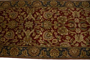 Red & Charcoal Floral 3X12 Indo-Kashan Oriental Runner Rug
