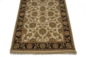 Cream Floral 4X6 Indo-Kashan Oriental Rug