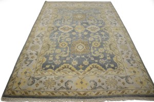 Slate Gray Floral 6X9 Oushak Chobi Oriental Rug