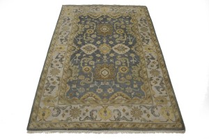 Slate Gray Floral 6X9 Oushak Chobi Oriental Rug