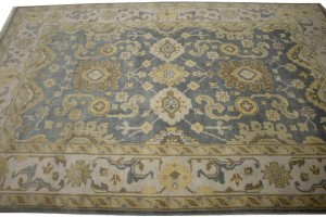 Slate Gray Floral 6X9 Oushak Chobi Oriental Rug
