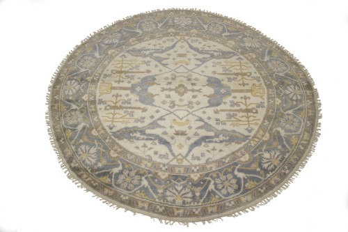 Cream Floral 8X8 Oushak Oriental Round Rug