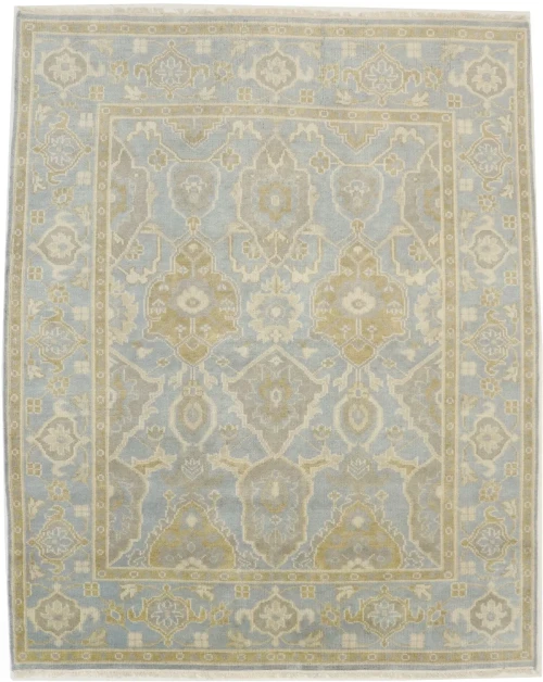 Light Blue-gray Floral 8X10 Oushak Chobi Oriental Rug