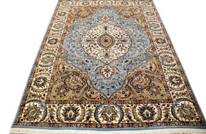 Blue & Cream Floral Kirman 6X8 Oriental Rug