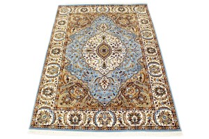 Blue & Cream Floral Kirman 6X8 Oriental Rug