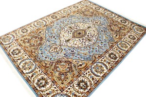 Blue & Cream Floral Kirman 6X8 Oriental Rug