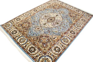 Blue & Cream Floral Kirman 6X8 Oriental Rug