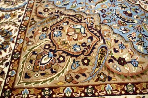 Blue & Cream Floral Kirman 6X8 Oriental Rug