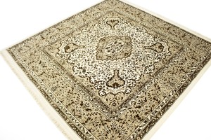Cream Floral Kirman 6'3X6'5 Oriental Rug