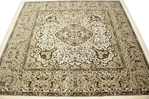 Cream Floral Kirman 6'3X6'5 Oriental Rug