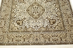 Cream Floral Kirman 6X6 Oriental Rug