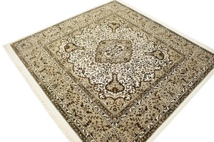 Cream Floral Kirman 6X6 Oriental Rug