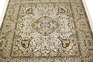 Cream Floral Kirman 6X6 Oriental Rug