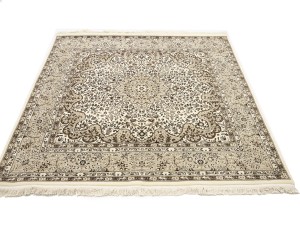 Cream Floral Kirman 6X6 Oriental Square Rug