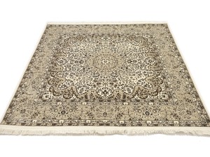 Cream Floral Kirman 6X6 Oriental Square Rug