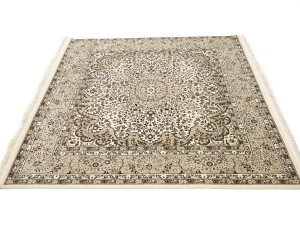 Cream Floral Kirman 6X6 Oriental Square Rug