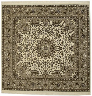 Cream Floral Kirman 6X6 Oriental Rug
