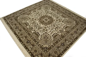 Cream Floral Kirman 6X6 Oriental Rug