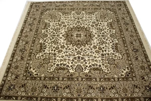 Cream Floral Kirman 6X6 Oriental Rug