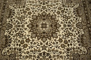 Cream Floral Kirman 6X6 Oriental Rug