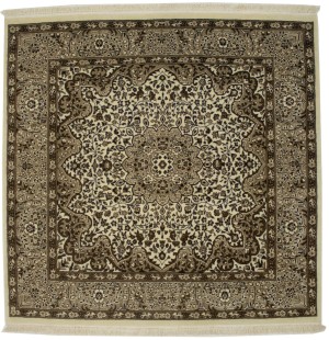 Cream Floral Kirman 5X5 Oriental Square Rug