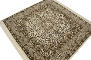 Cream Floral Kirman 5X5 Oriental Square Rug