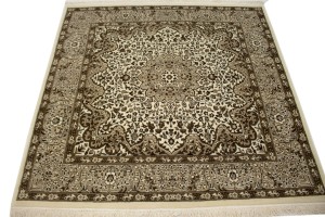 Cream Floral Kirman 5X5 Oriental Square Rug